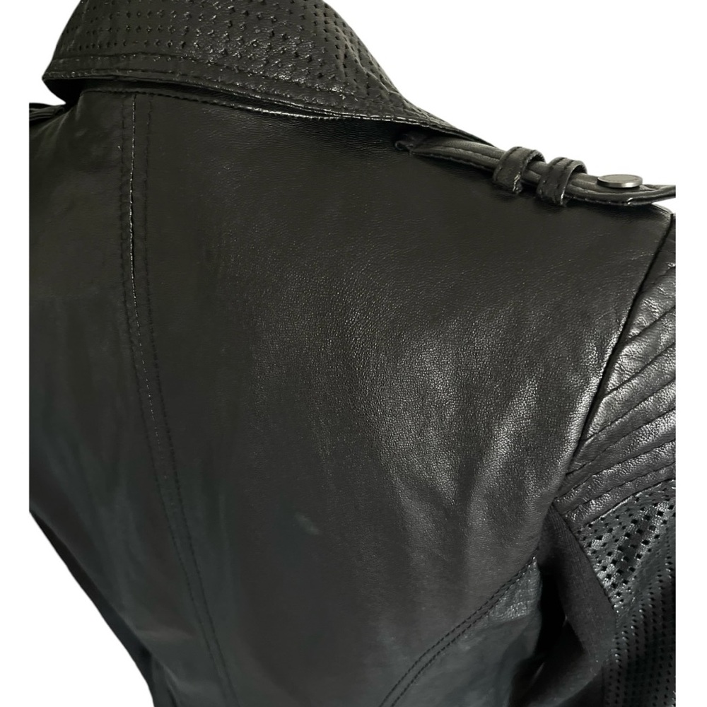 BGBC Black Belted Leather Motorcycle Woman Jacket XS - Picture 5 of 13